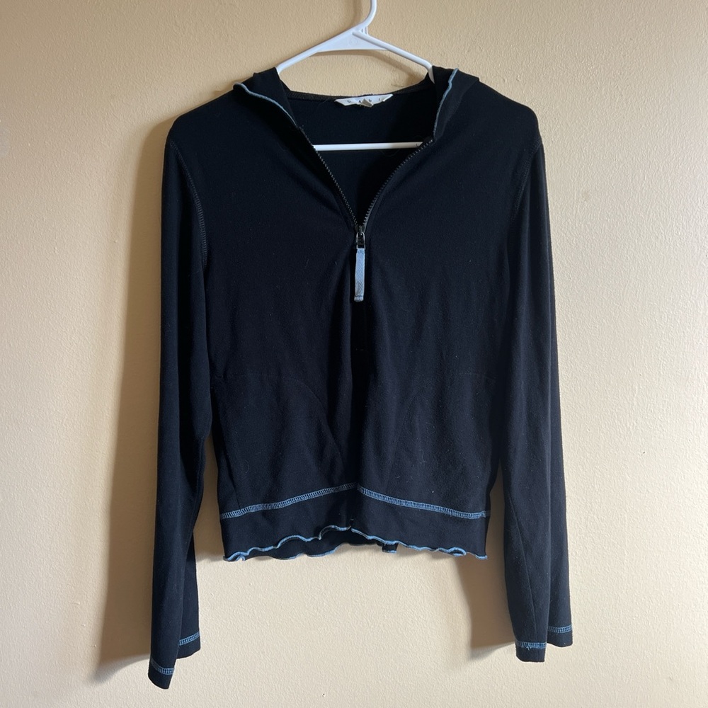Cabi Women's Y2K Fairycore Black Zip Hooded Cozy Sweatshirt Blue Trim Size M